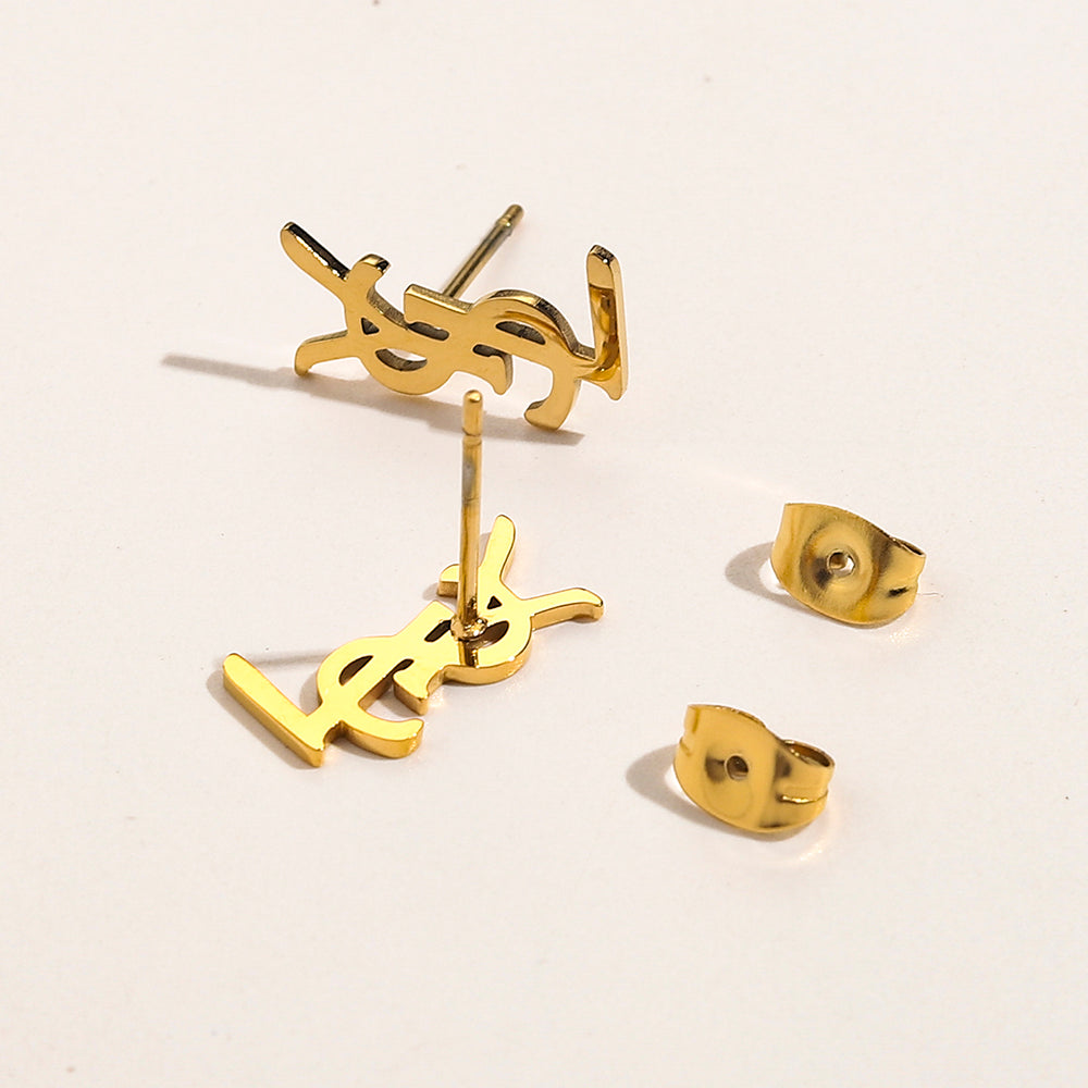 304 Stainless Steel Sideways Monogram Earrings, Bracelet & Necklace Collection