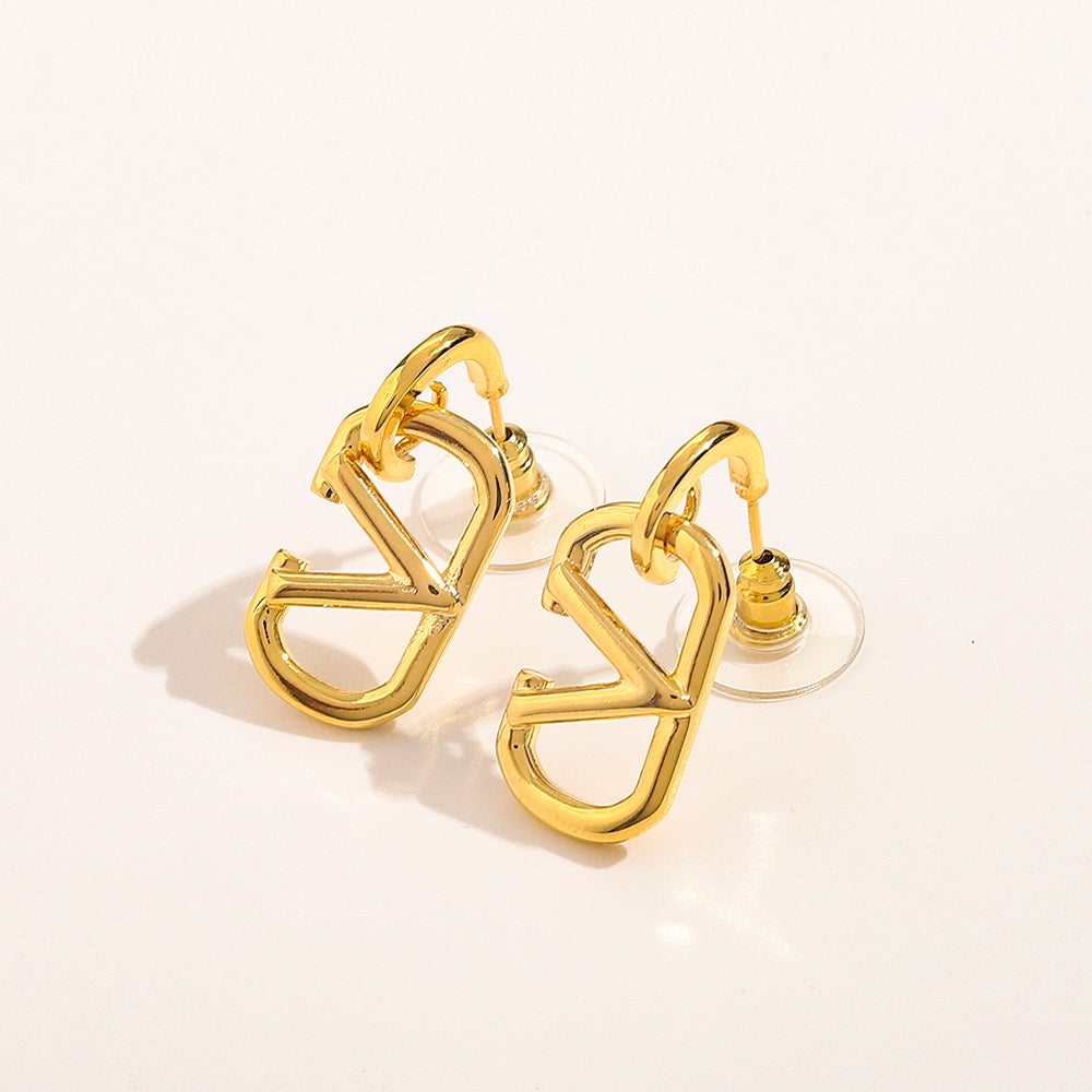 304 Stainless Steel Double V-Motif Drop Earrings