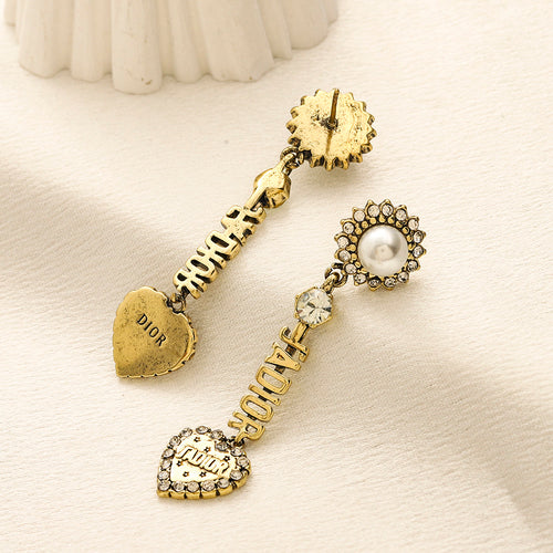 304 Stainless Steel Bead & Letter Charm Drop Earrings