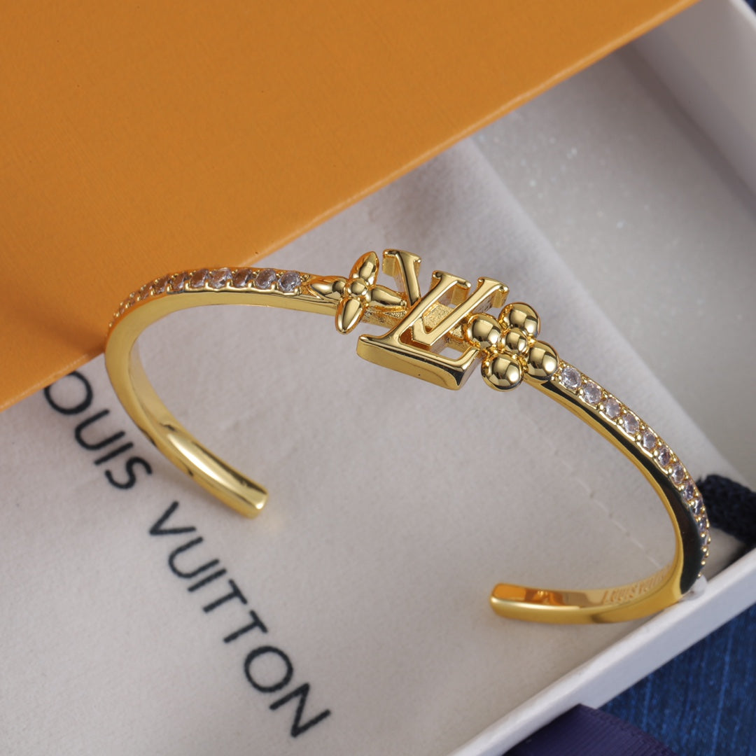 Pave Monogram & Bead Cuff Bracelet