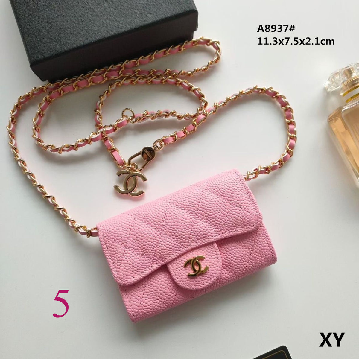 Quilted Compact Chain Strap Wallet 024