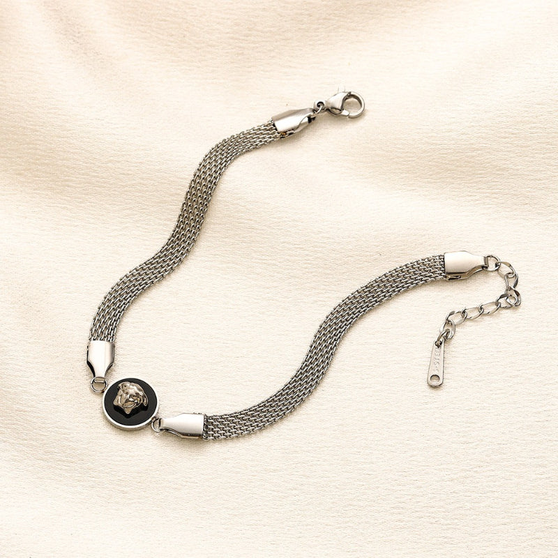 Pulsera de cadena de malla con medallón redondo de acero inoxidable 304