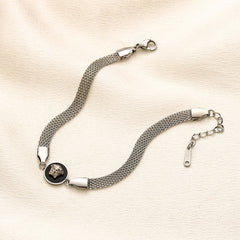 Pulsera de cadena de malla con medallón redondo de acero inoxidable 304