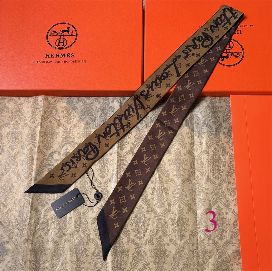 Script Lettering & Monogram Ribbon Scarf - 5 x 120 cm