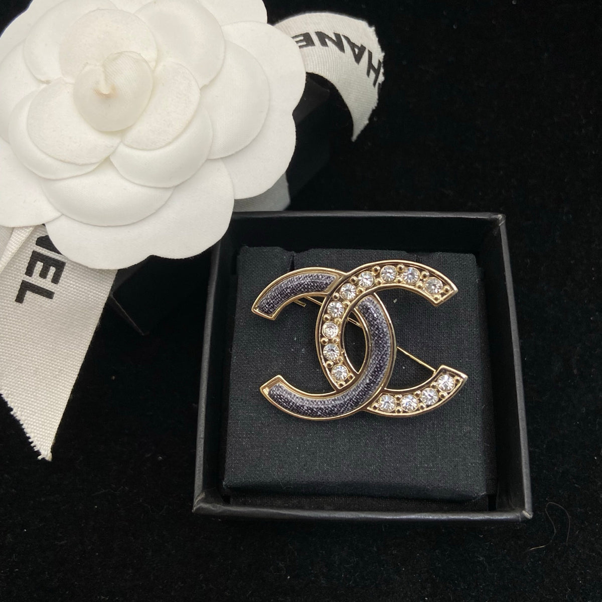 Slim Stone-Set Interlocking Emblem Brooch
