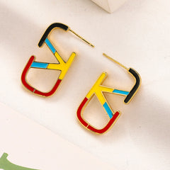 304 Stainless Steel Color-Block Oval Stud Earrings
