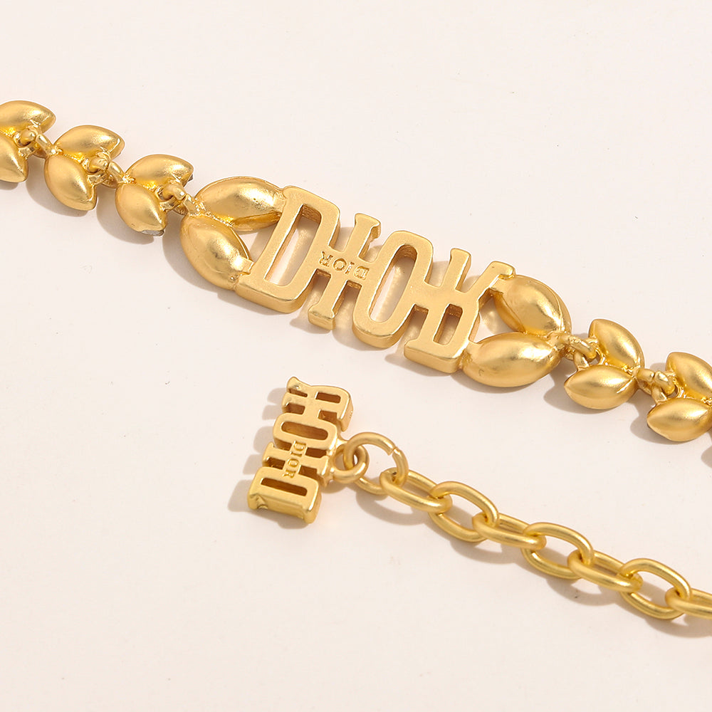 Alloy Leaf-Link Lettering Bracelet & Necklace - Individual or Set