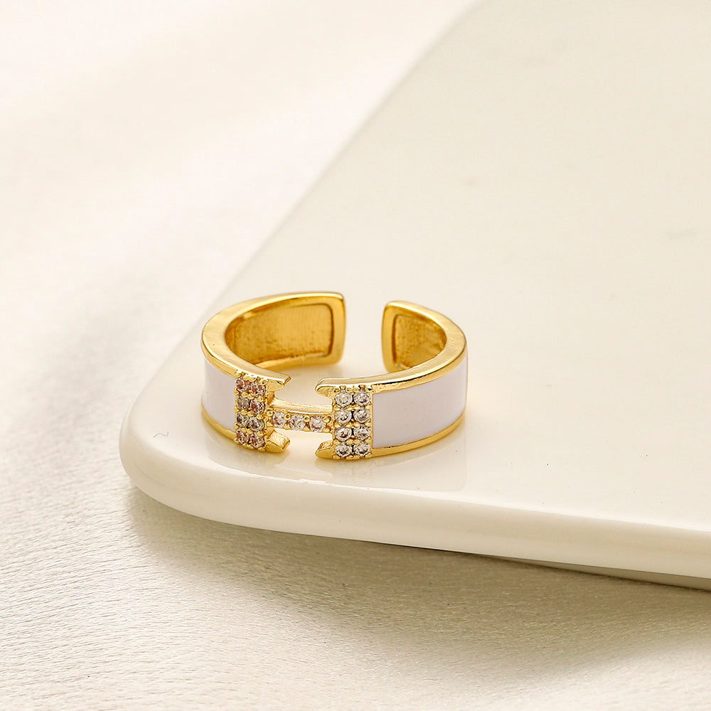 Color-Inlay H-Motif Open Ring