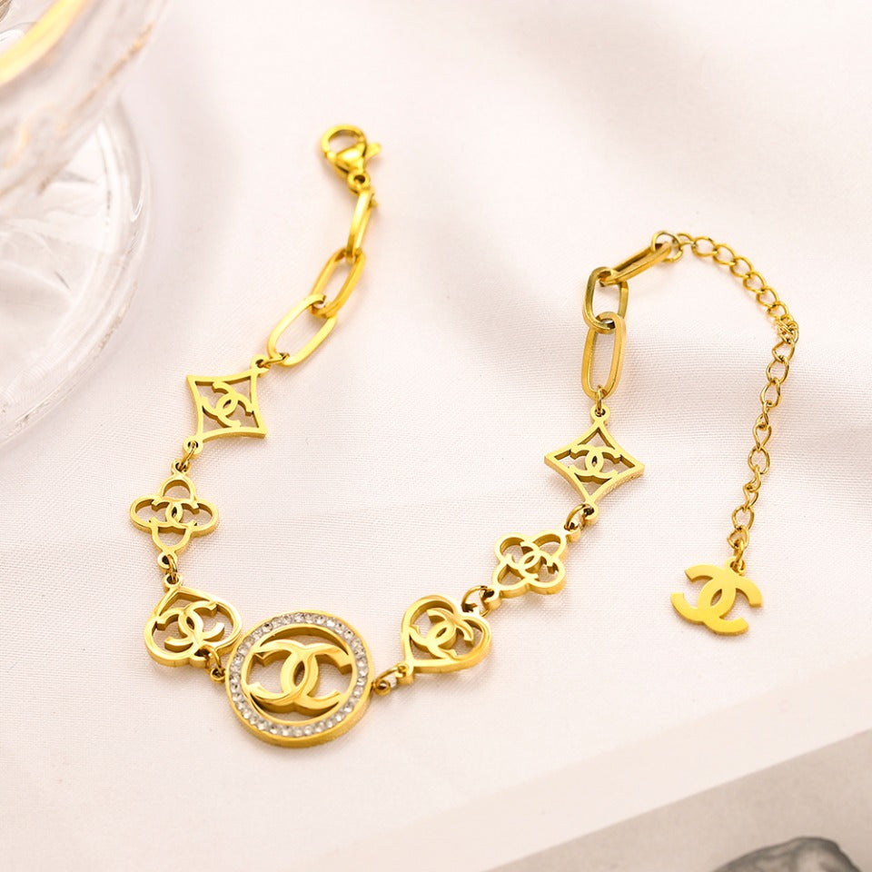 304 Stainless Steel Mixed-Link Monogram Bracelet & Necklace - Individual or Set