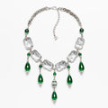 Vintage Geometric Pendant Necklace with Square, Emerald Teardrop & Clear Sugar-Cube Charms