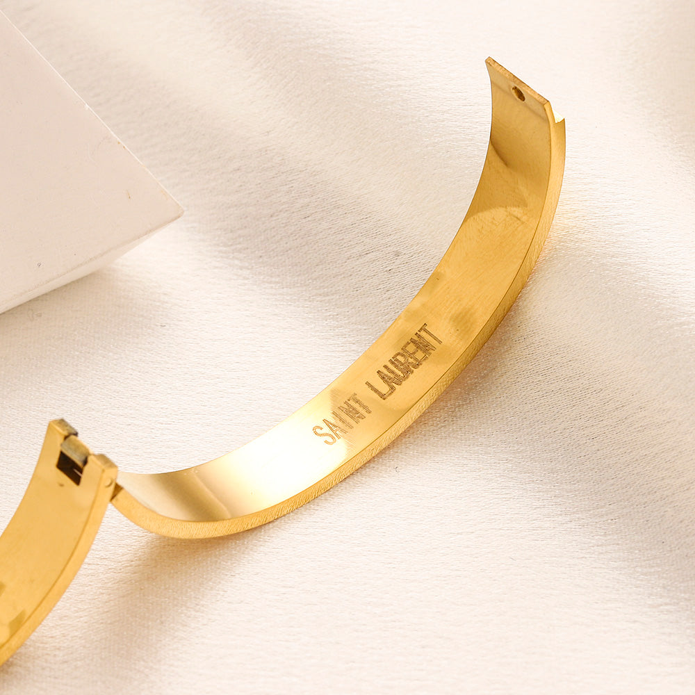 304 Stainless Steel Engraved Pave-Edge Bangle Bracelet