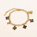 304 Stainless Steel Black Floral Charm Chain Bracelet