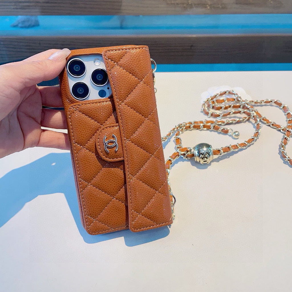 Geometric Quilted Phone Case with Chain Strap