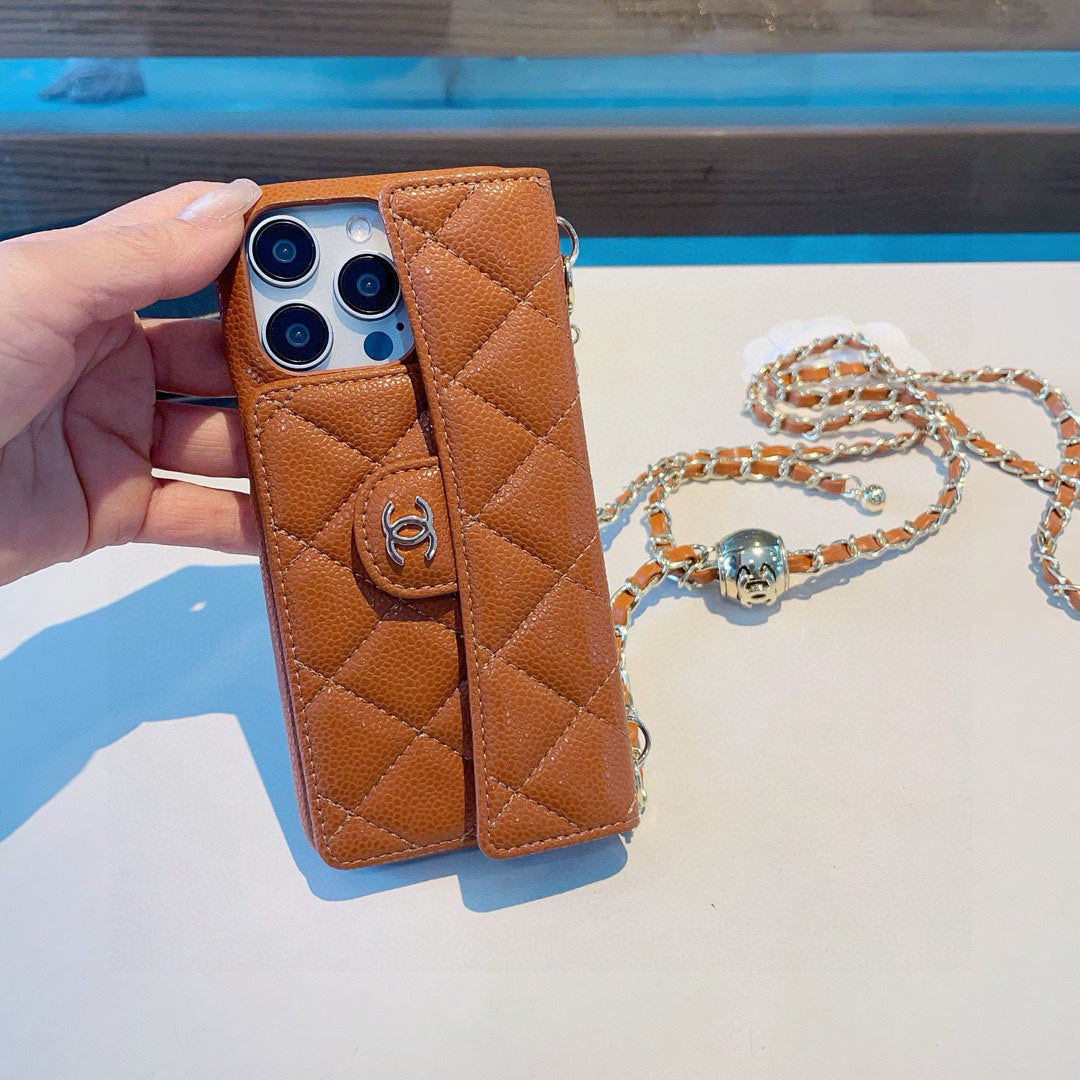 Geometric Quilted Phone Case with Chain Strap