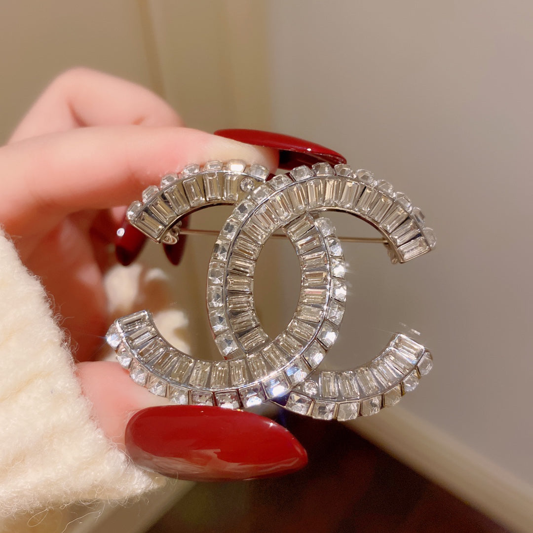 Rectangular Stone-Set Interlocking Emblem Brooch