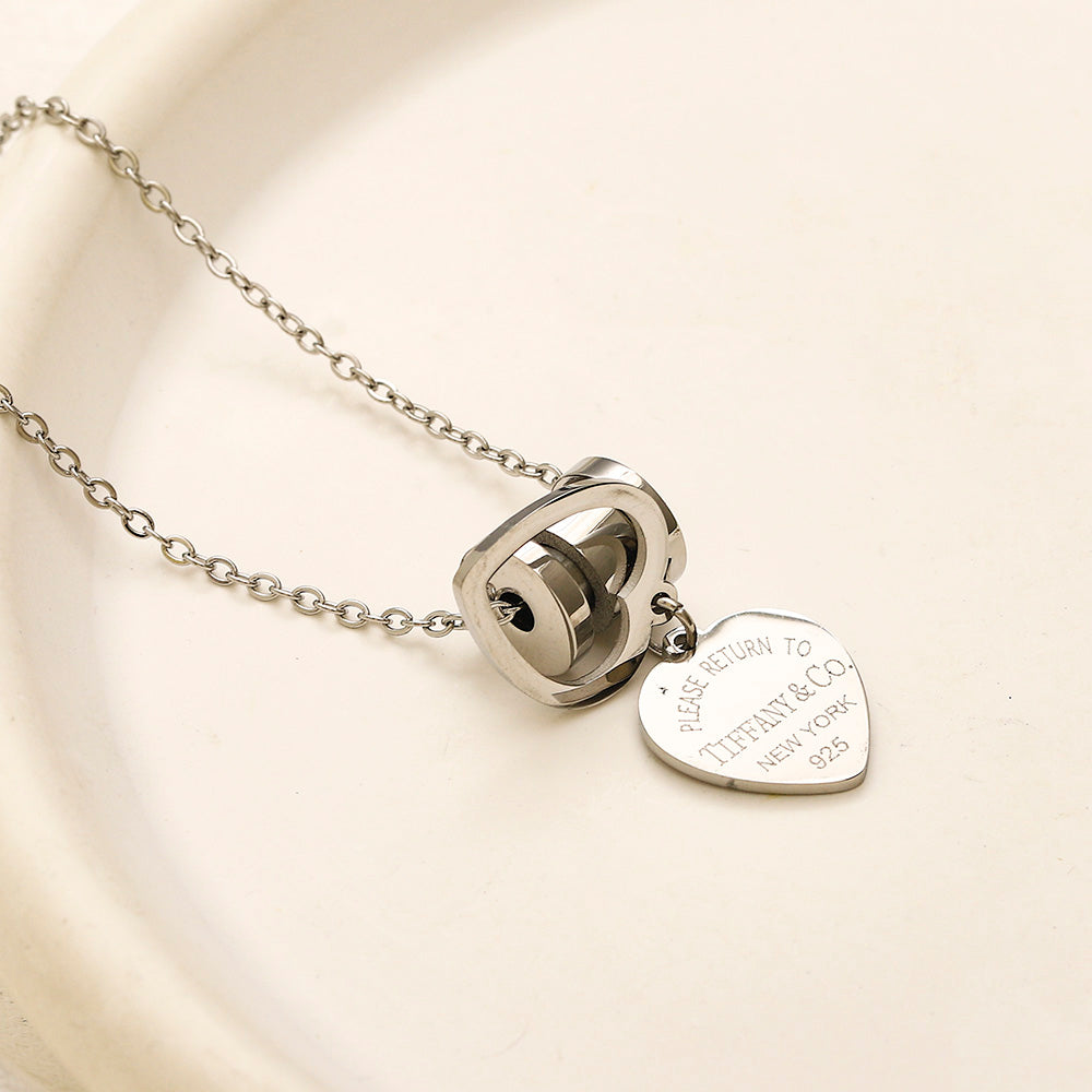 304 Stainless Steel Barrel & Heart Pendant Necklace
