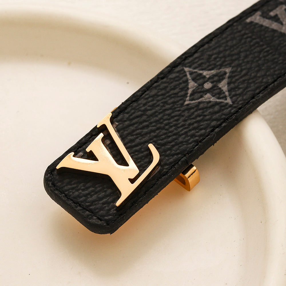 304 Stainless Steel Wide Black Monogram Strap Bracelet