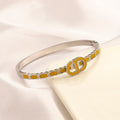 304 Stainless Steel Color-Inlay Round Monogram Bangle Bracelet