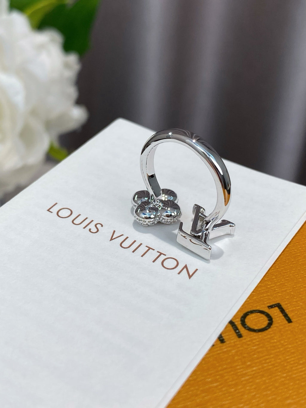 Open Flower & Letter Motif Ring