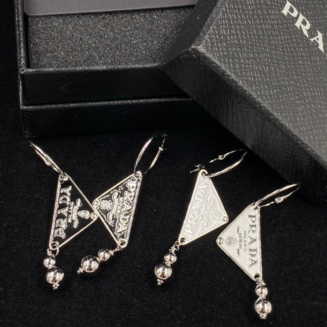 Triangle & Bead Charm Hoop Earrings