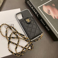 Diamond Quilted Card Pocket Phone Case with Chain