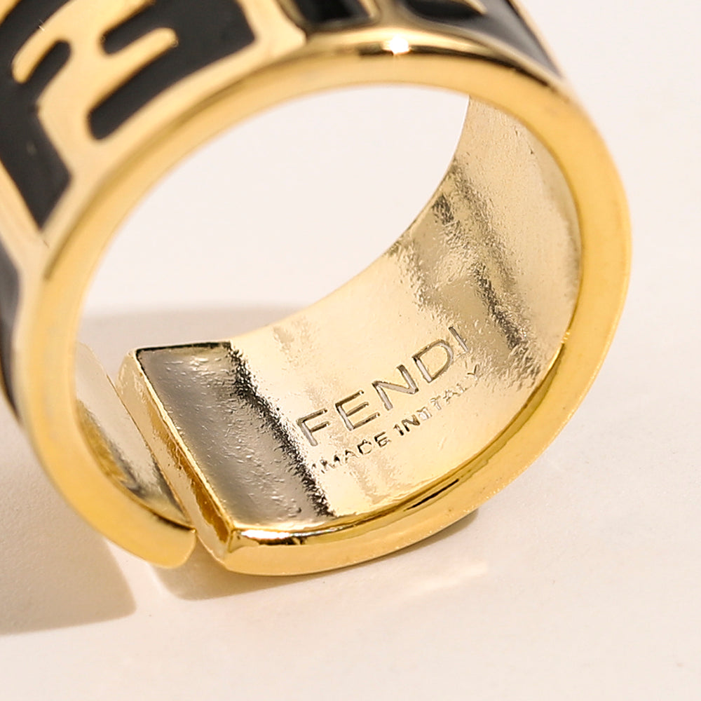 Black Inlay Geometric Letter Band Ring