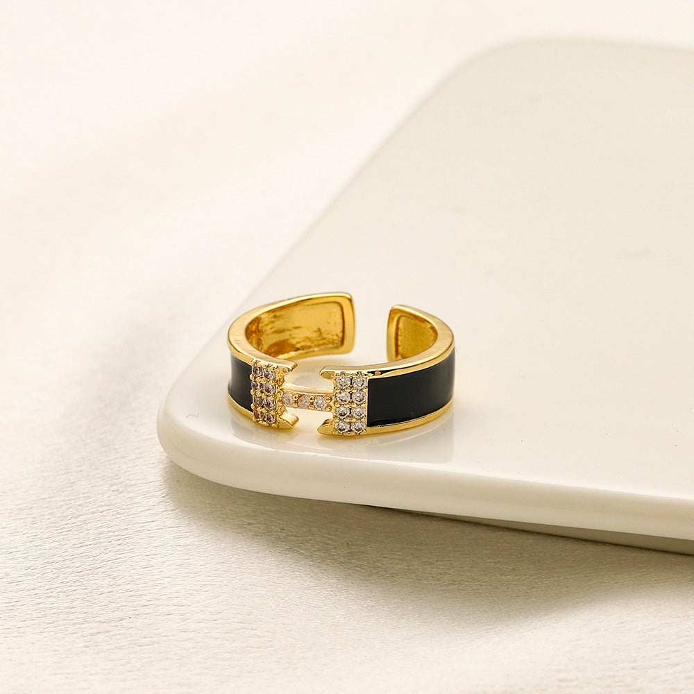 Color-Inlay H-Motif Open Ring
