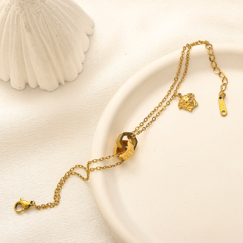 304 Stainless Steel Double-Chain Toggle Charm Bracelet