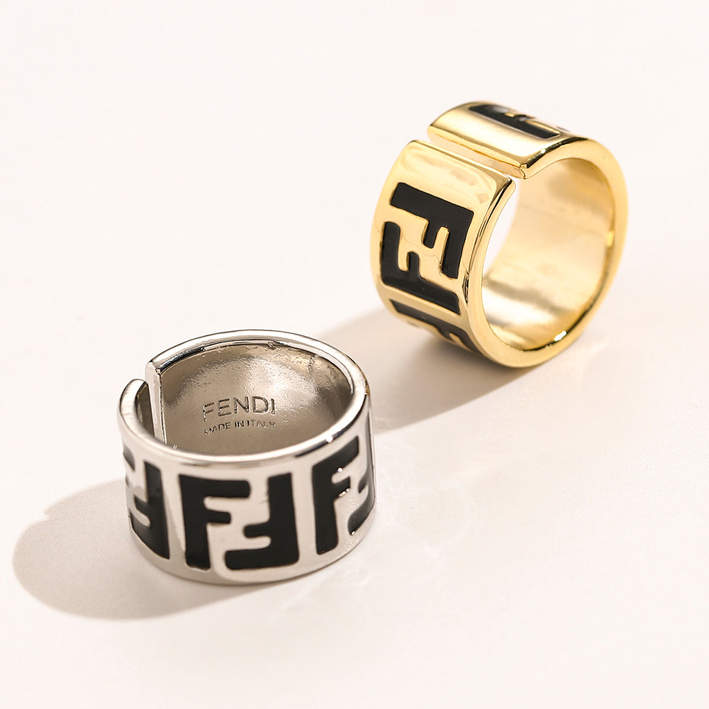 Black Inlay Geometric Letter Band Ring