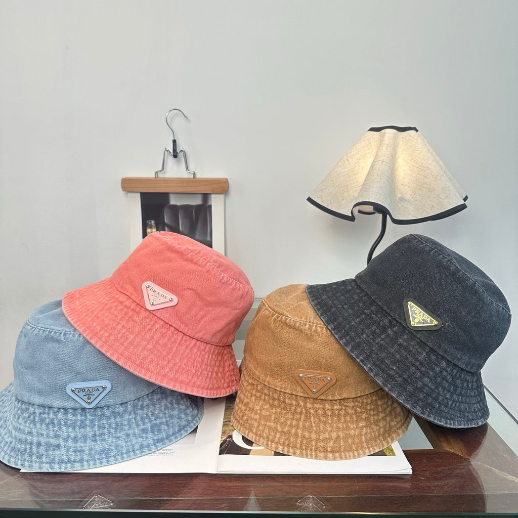 Denim Bucket Hat with Triangle Emblem