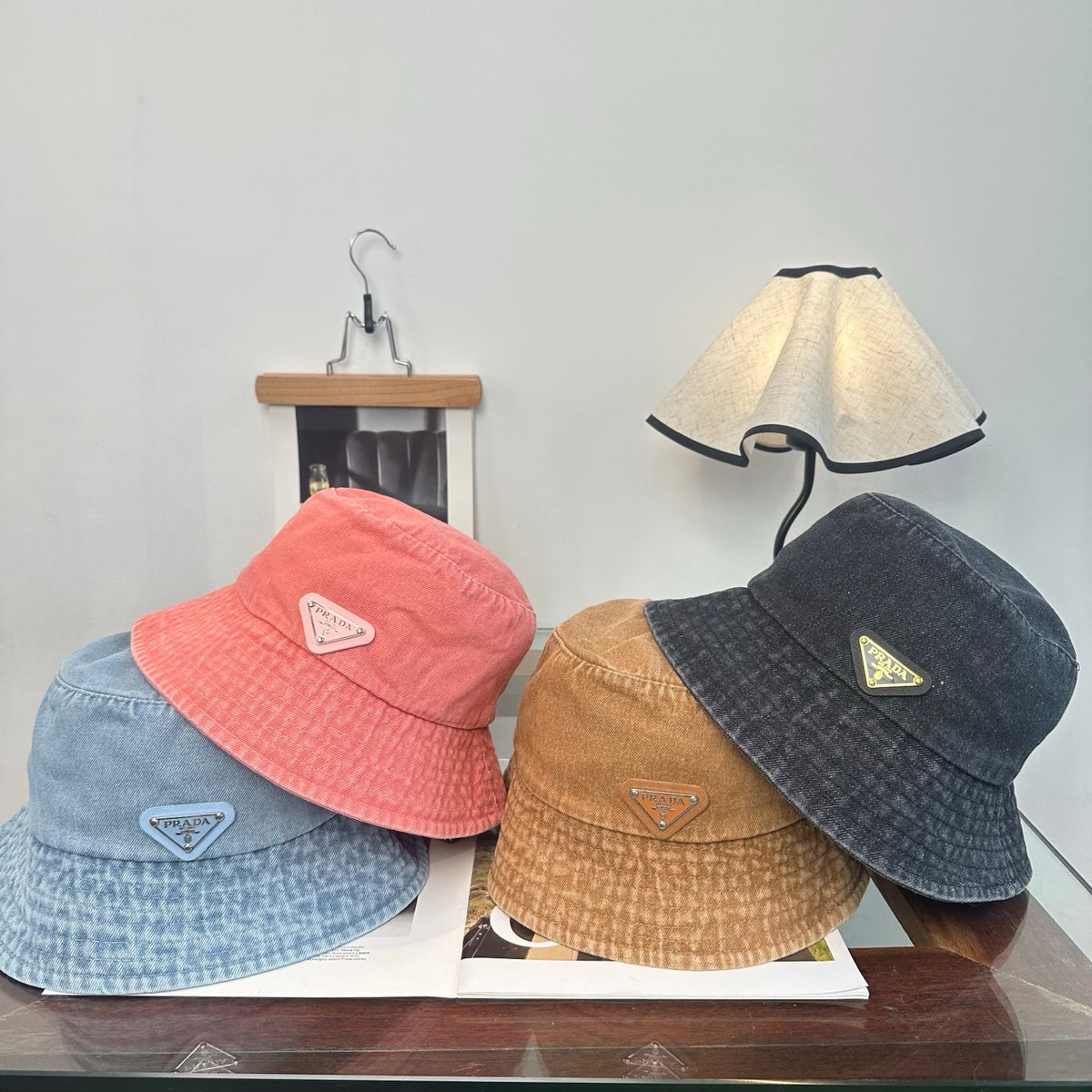 Denim Bucket Hat with Triangle Emblem