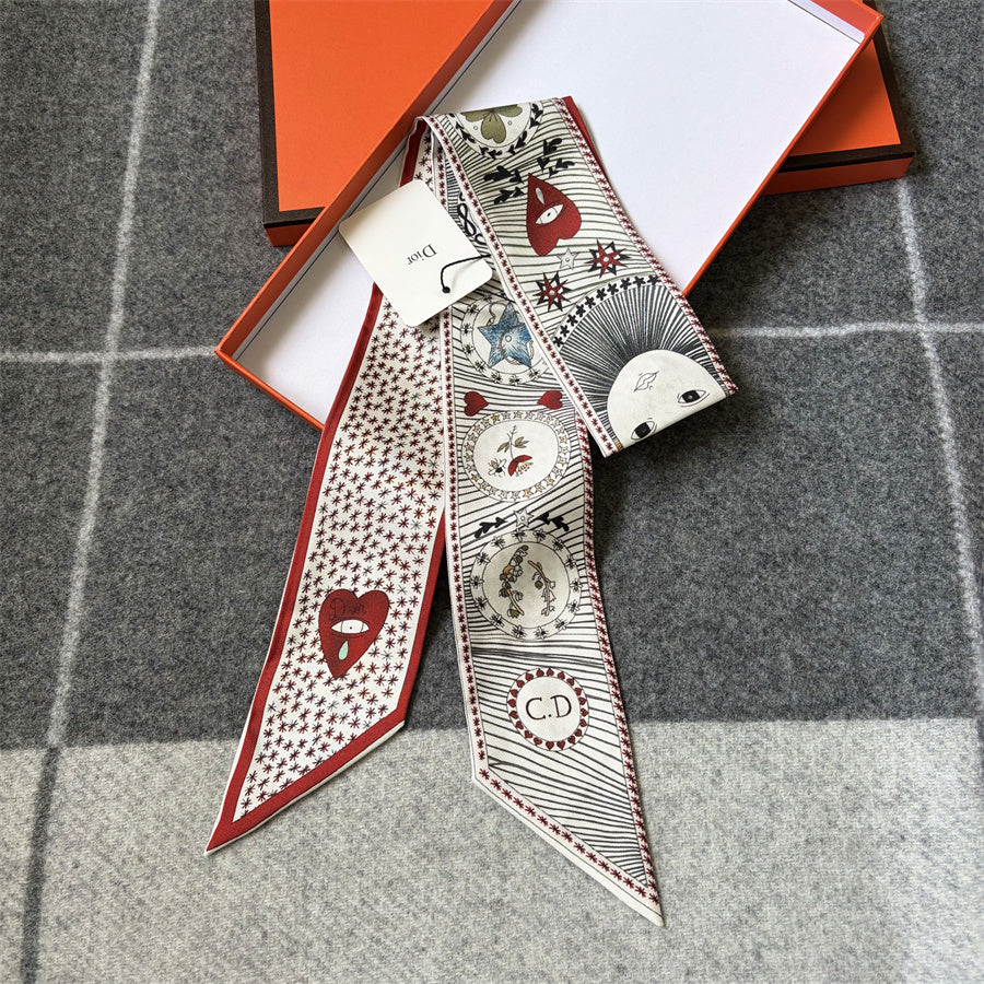Bufanda de cinta con medallón y estampado ornamental - 5 x 120 cm