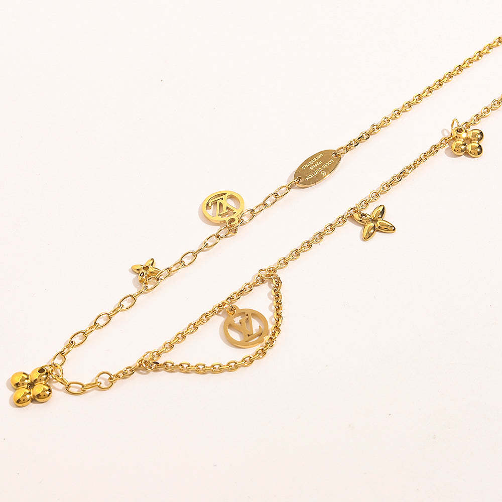 304 Stainless Steel Draped Floral Charm Bracelet & Necklace - Individual or Set