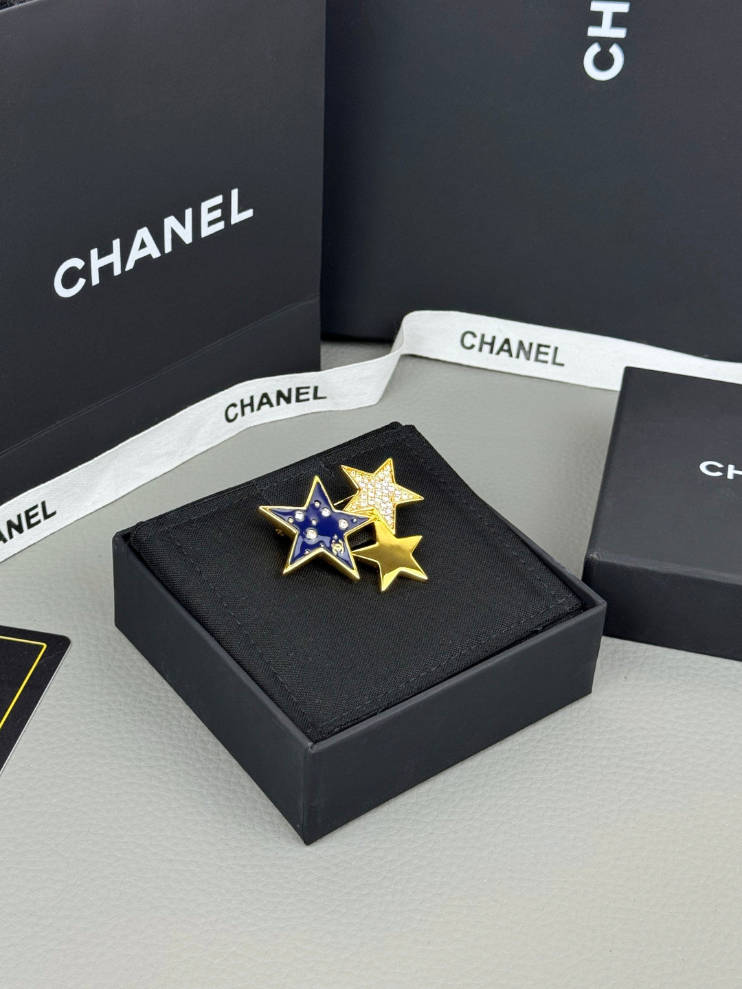Triple Star Brooch with Stone Accents