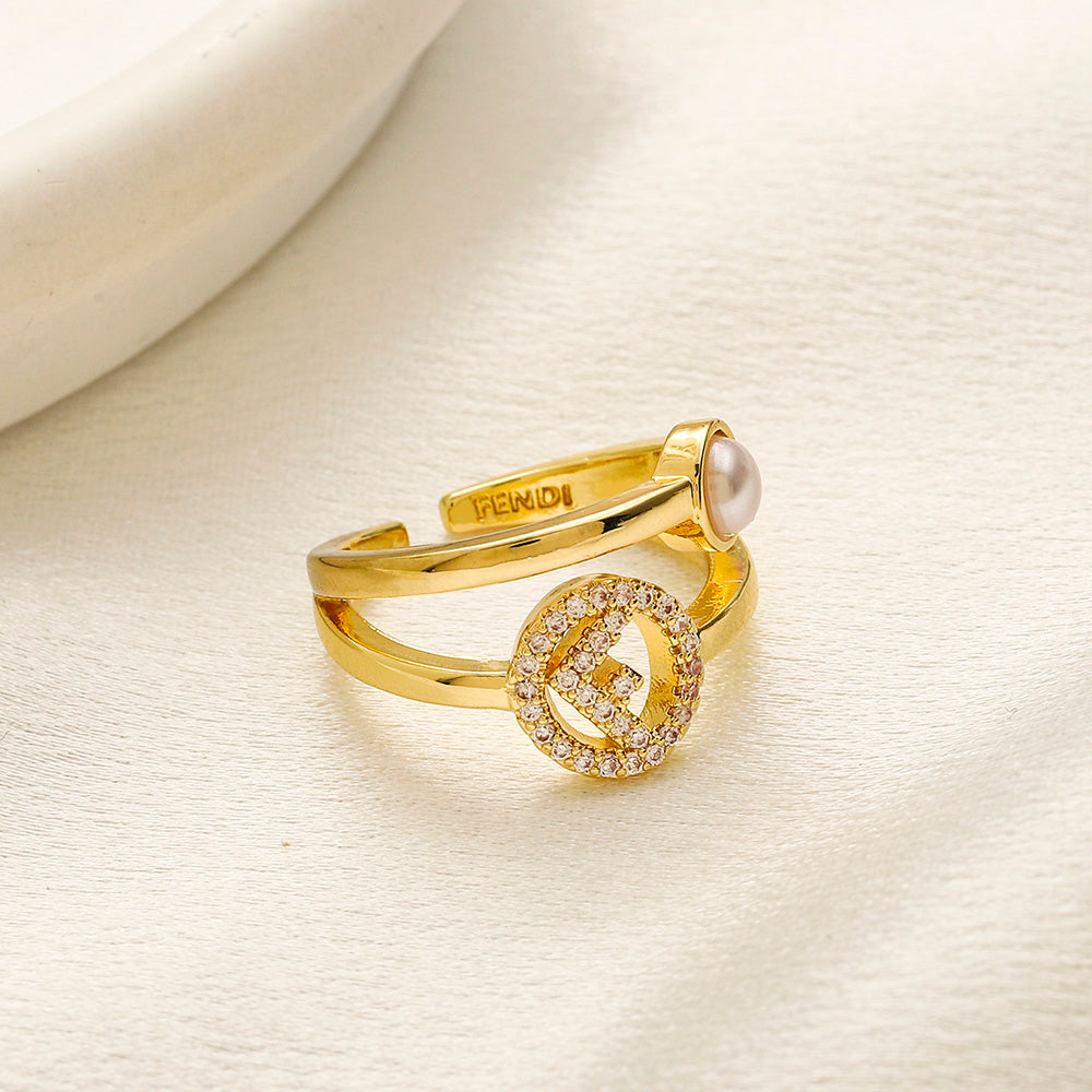 Open Double Round Motif Ring with Stone Accents