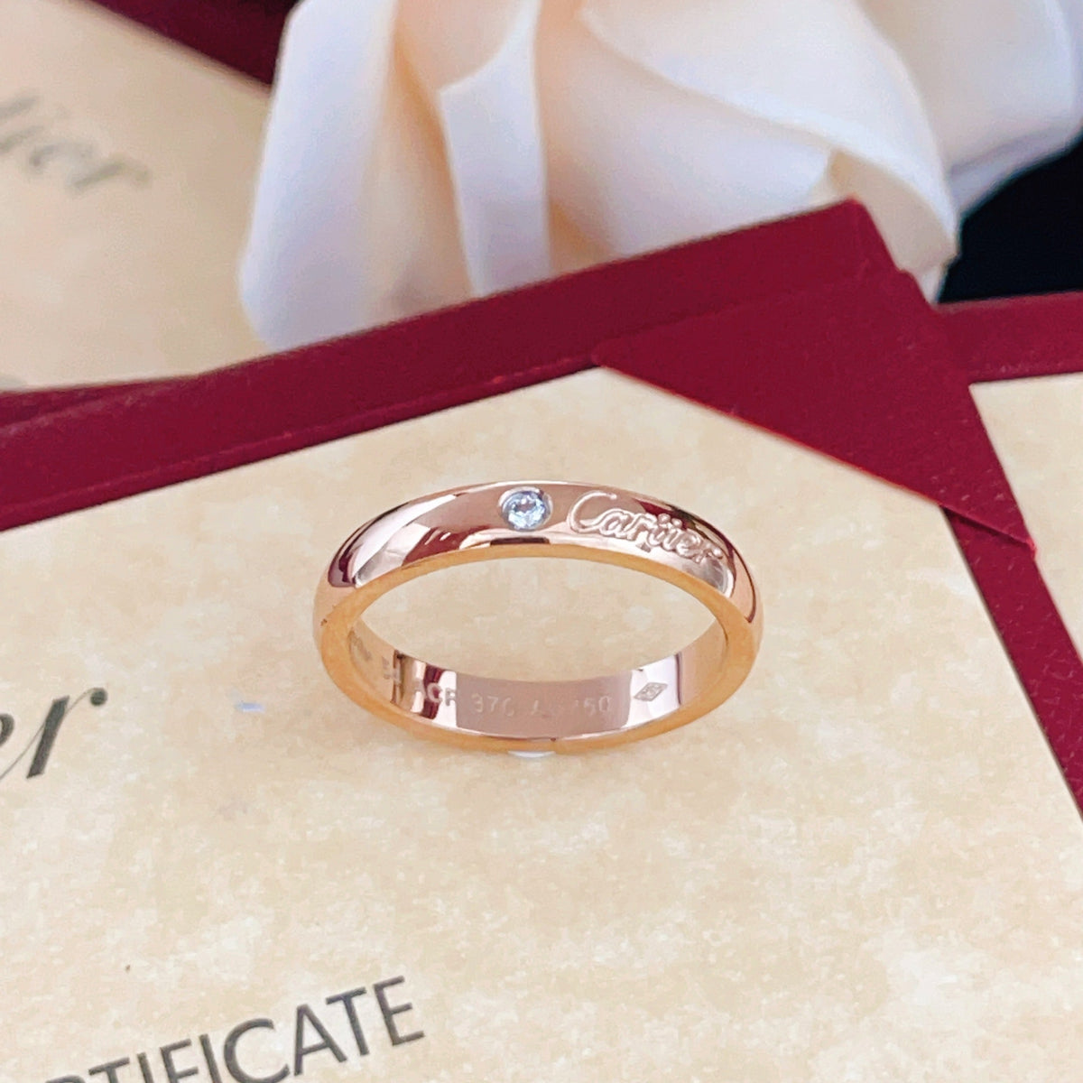 Rose-Gold-Tone Script Band Ring with Stone Accent