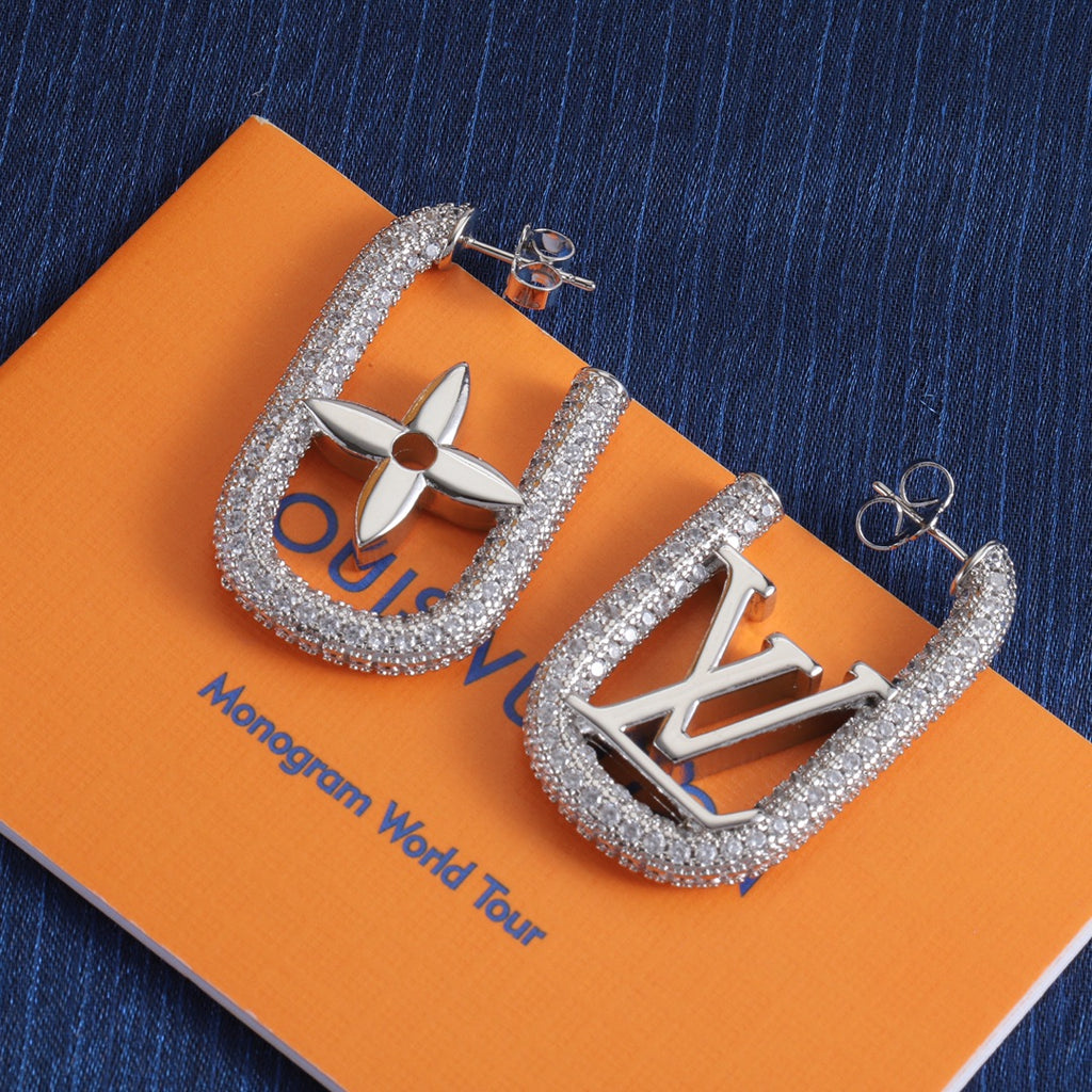 Chain-Edged Asymmetric Monogram Hoop Earrings