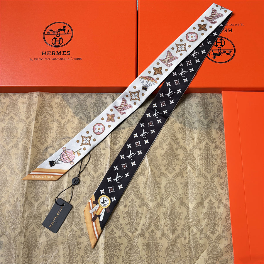 Geometric Floral Monogram Ribbon Scarf - 5 x 120 cm