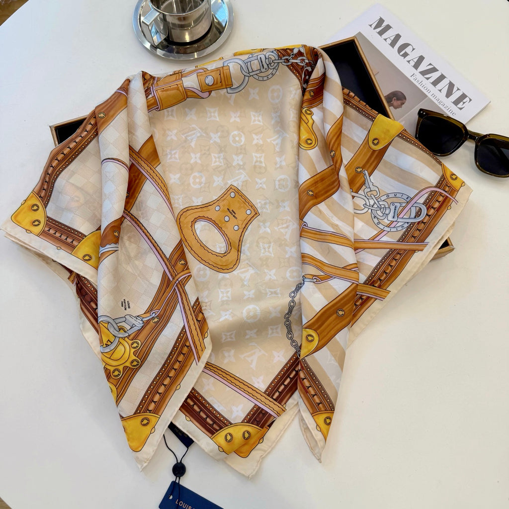 Foulard carré à imprimé damier et coffre - 90 x 90 cm