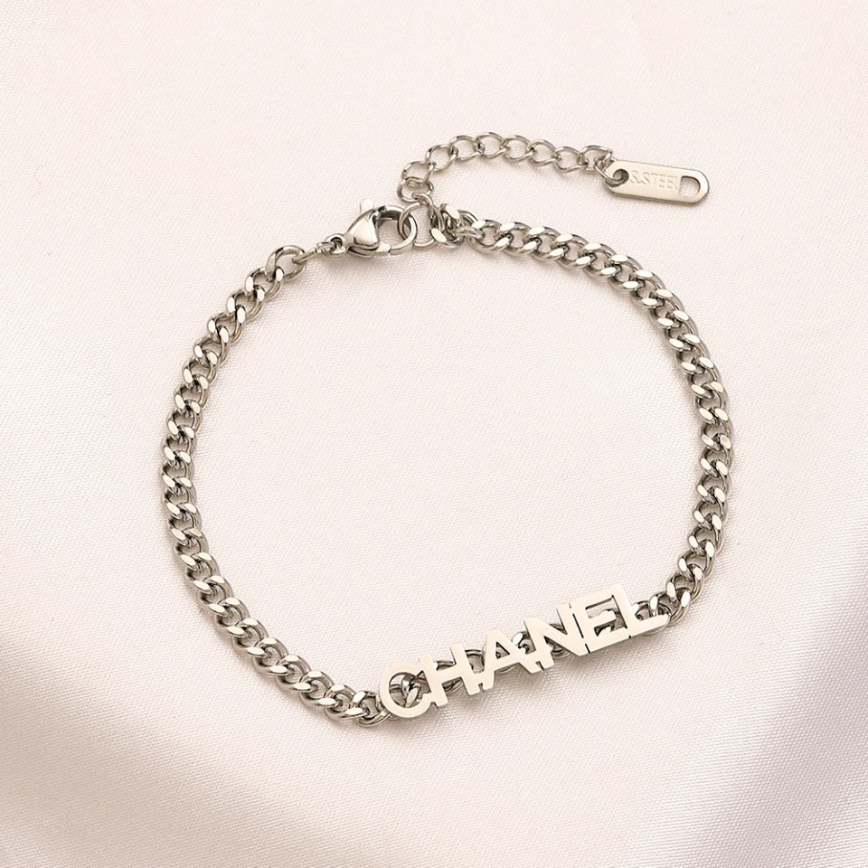 Pulsera y collar de cadena con barra y letras de acero inoxidable 304 - Individual o conjunto