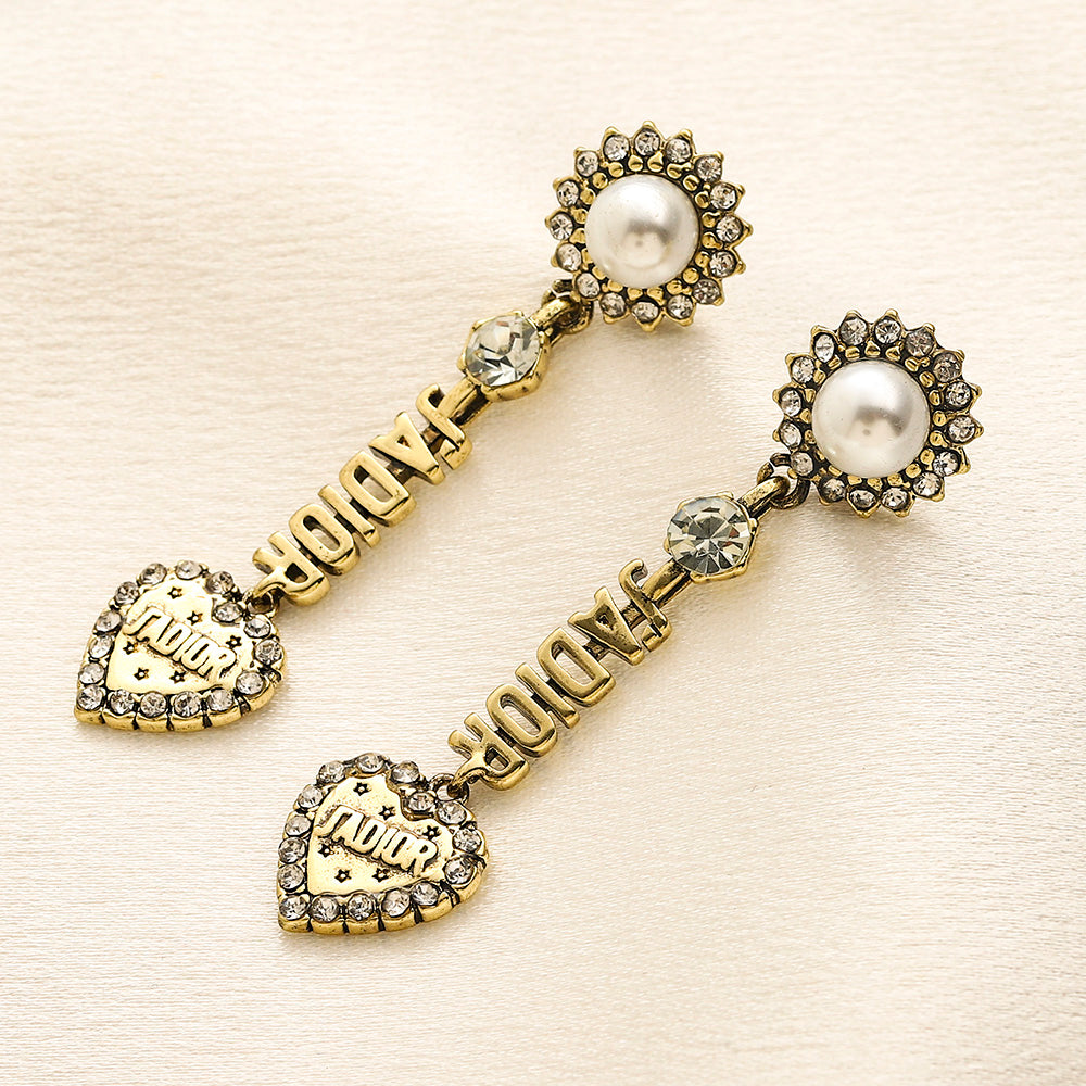 304 Stainless Steel Bead & Letter Charm Drop Earrings