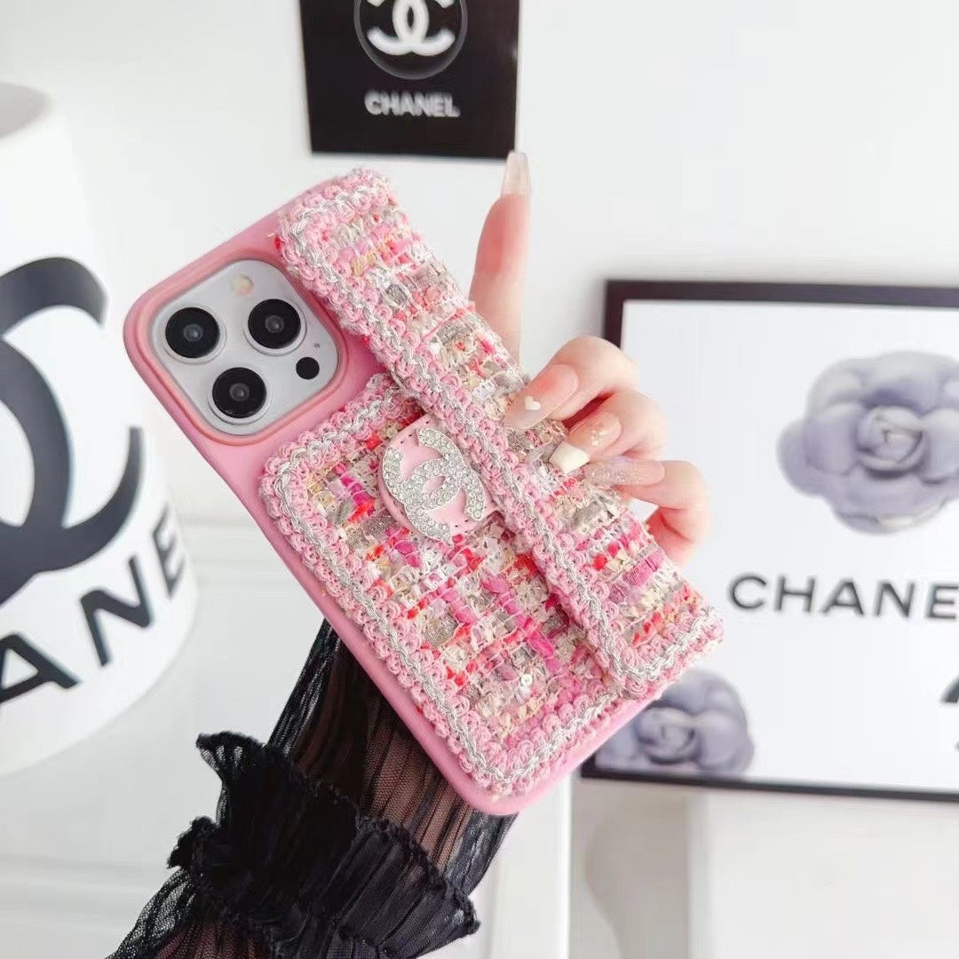 Textured Phone Case with Chain Hand Strap
