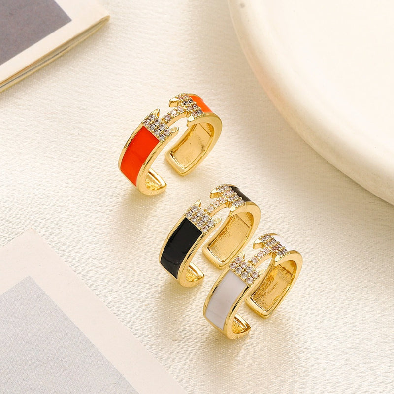 Color-Inlay H-Motif Open Ring