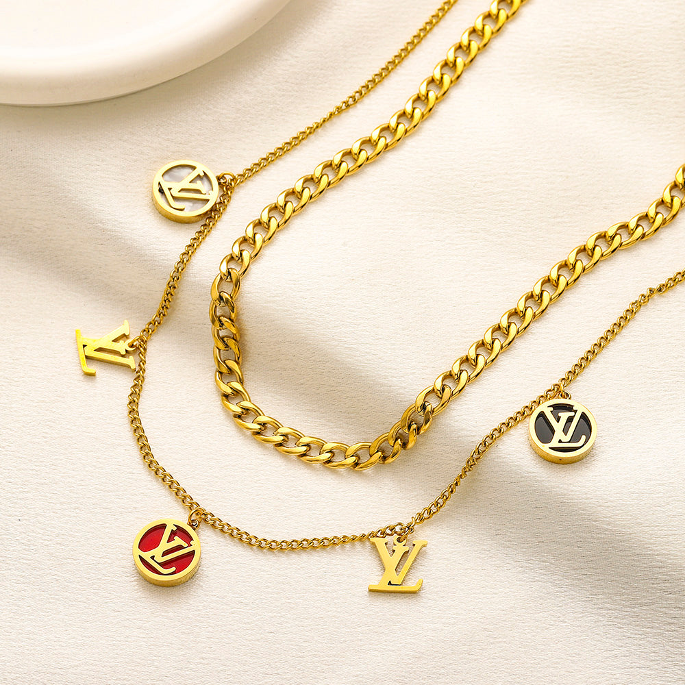 304 Stainless Steel Layered Monogram Charm Bracelet & Necklace - Individual or Set