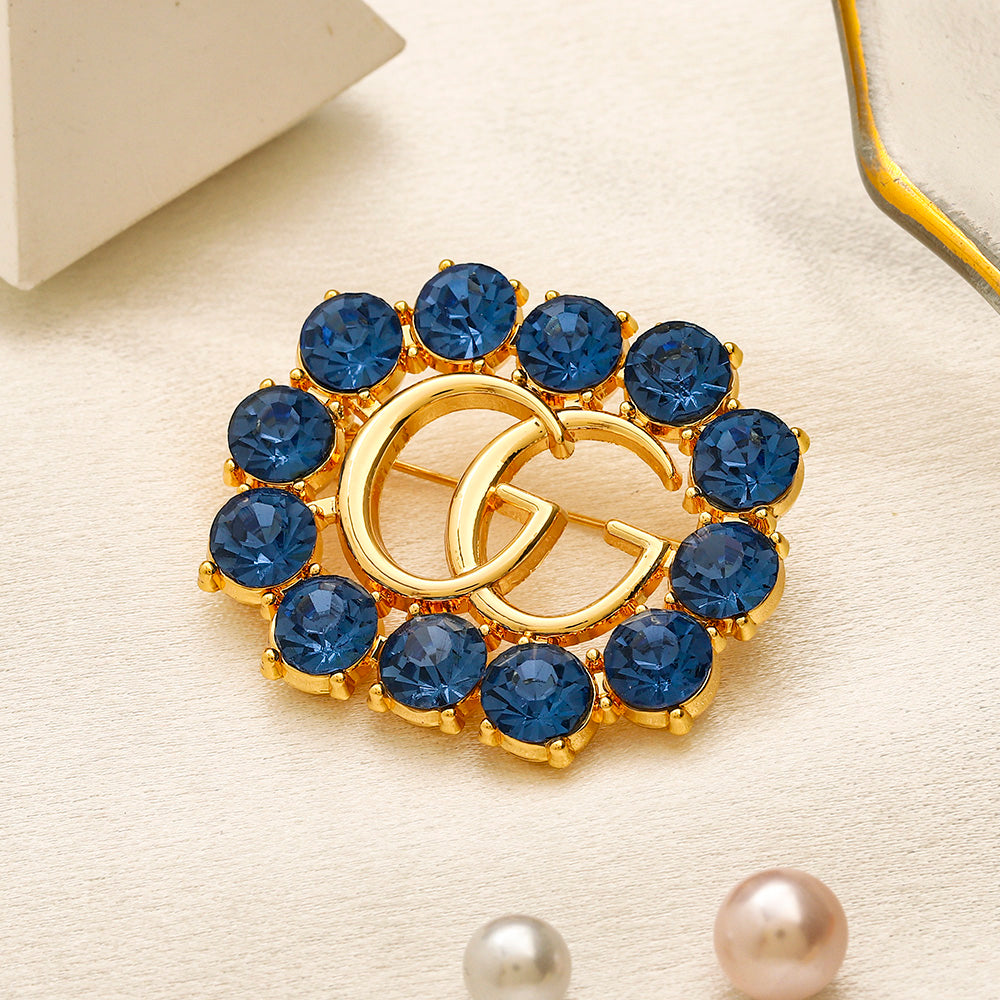 Alloy Oval Letter Brooch with Colored Stone Border