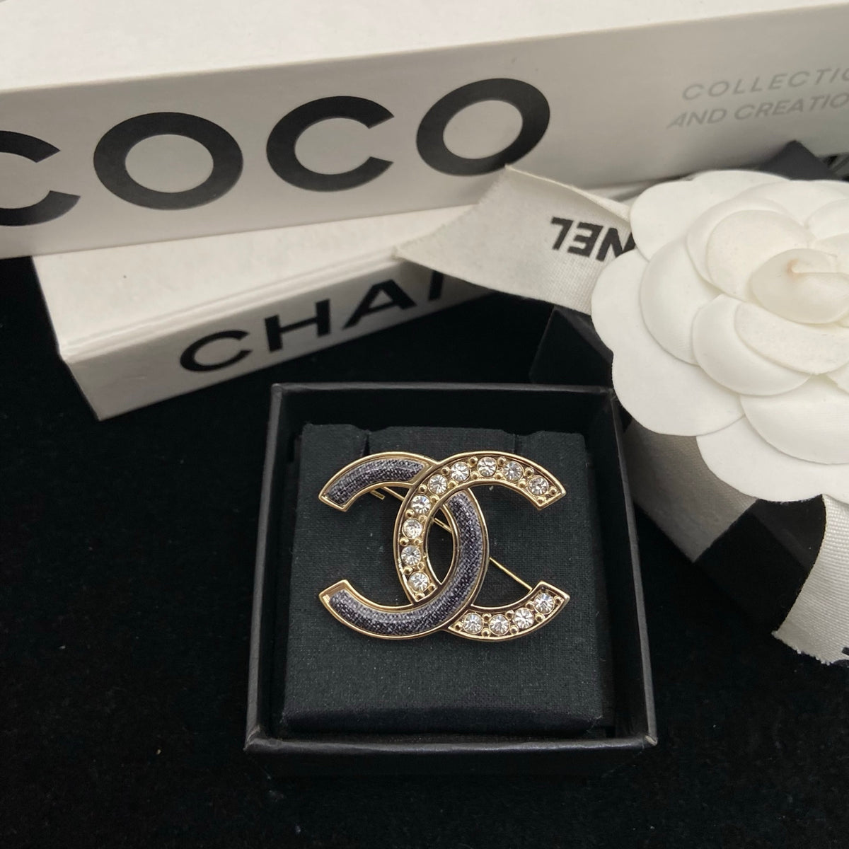 Slim Stone-Set Interlocking Emblem Brooch