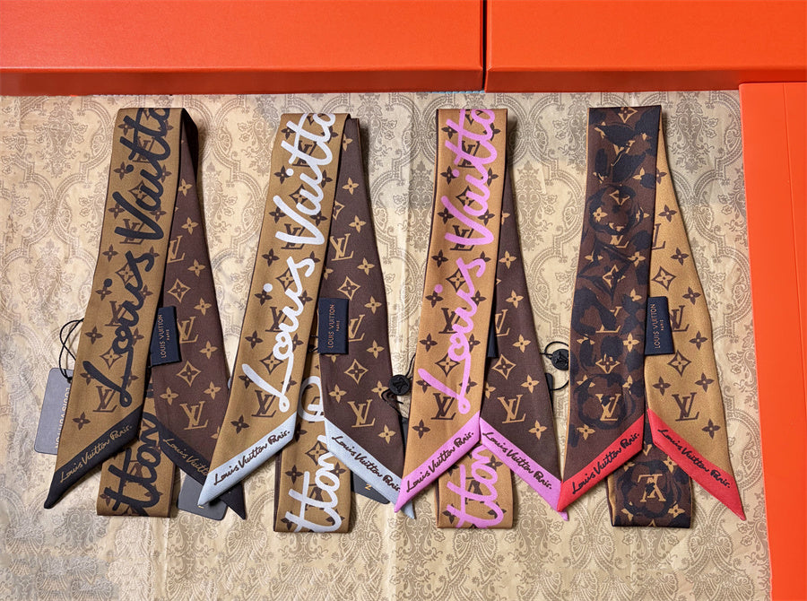 Script Lettering & Monogram Ribbon Scarf - 5 x 120 cm