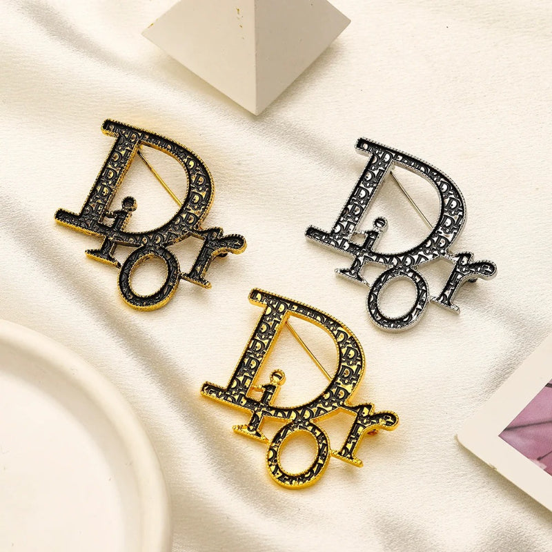 Alloy Steel Dark-Inlay Letter Brooch