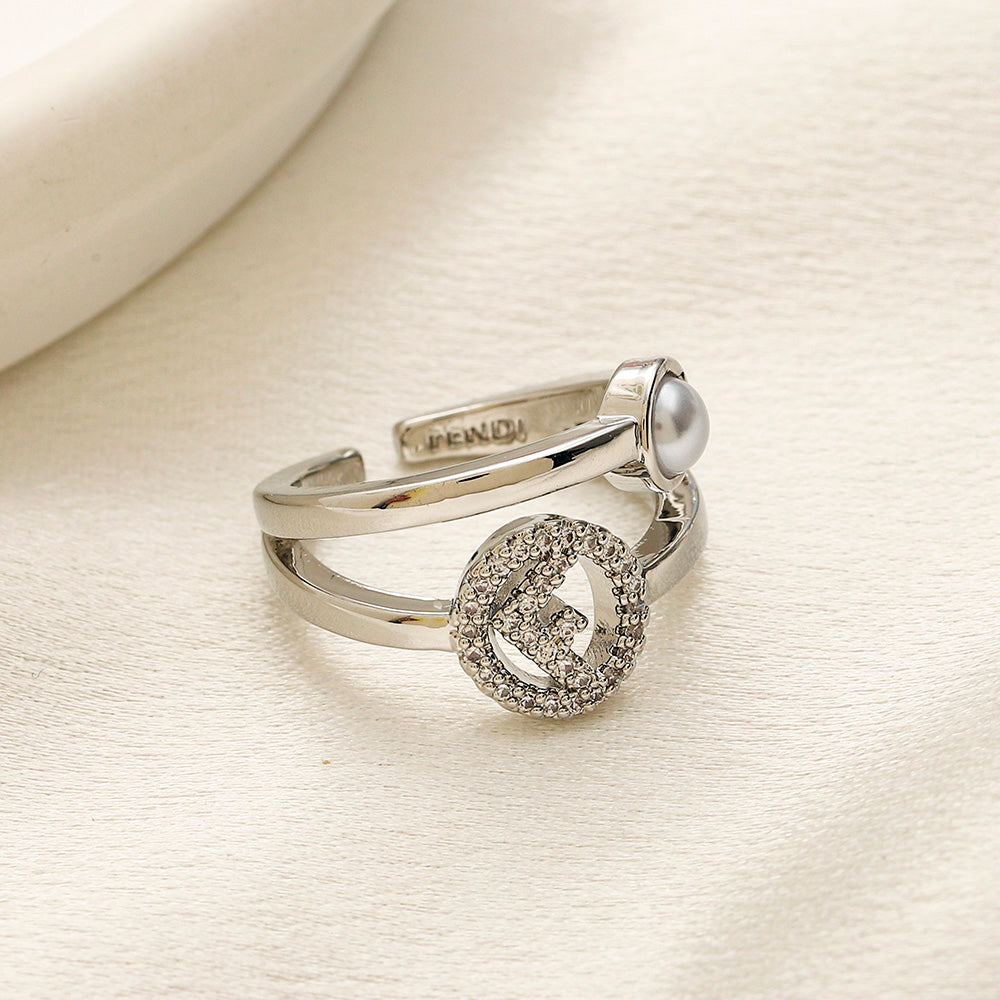 Open Double Round Motif Ring with Stone Accents