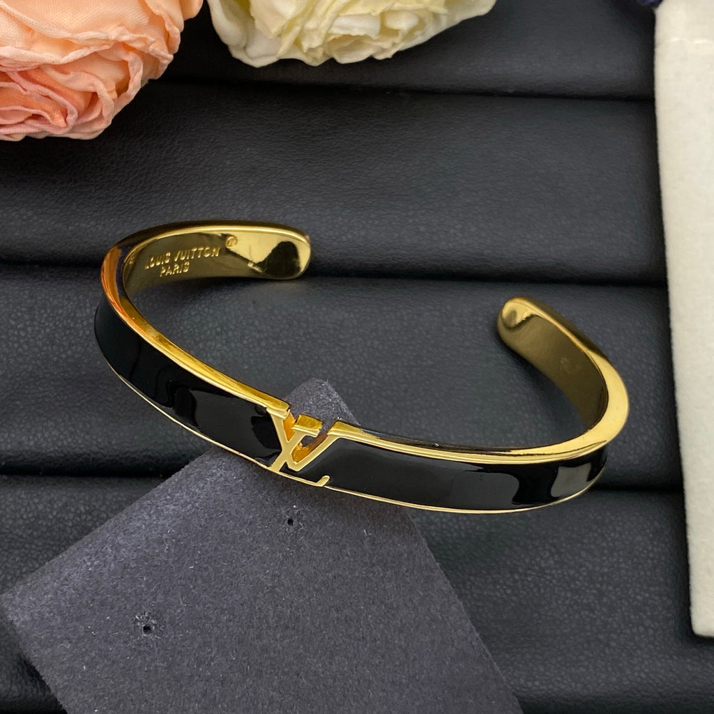 Black Inlay Monogram Cuff Bracelet